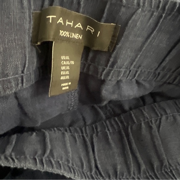 Tahari Women’s Pants Linen XL Dark Blue Wide Leg Cropped Lagenlook Pull-on NWT - Picture 7 of 8
